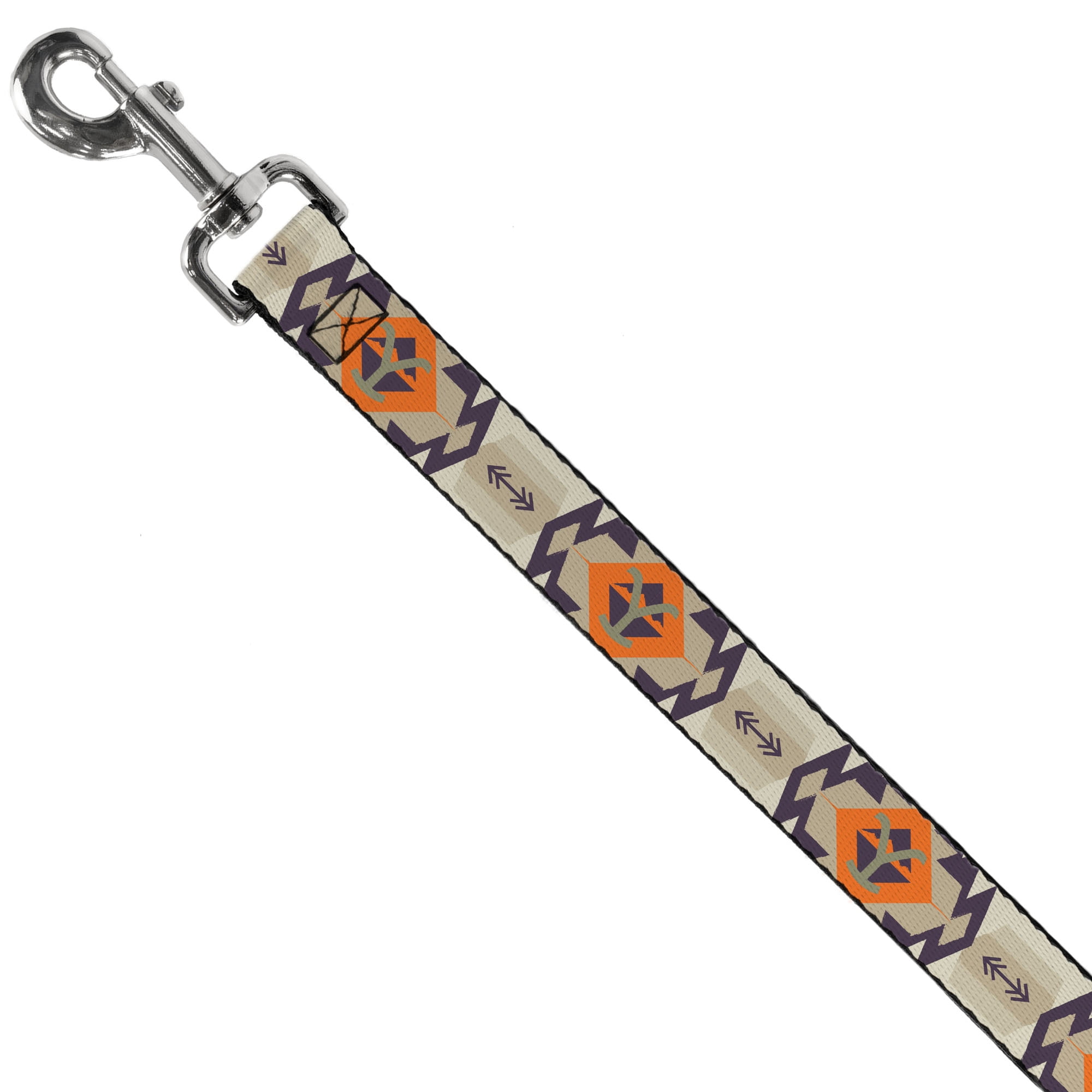 Paramount Network Pet Leash, Dog Leash, Yellowstone Y Logo Native American Tribal Tans Blue Orange, 6 Feet Long 1.0 Inch Wide