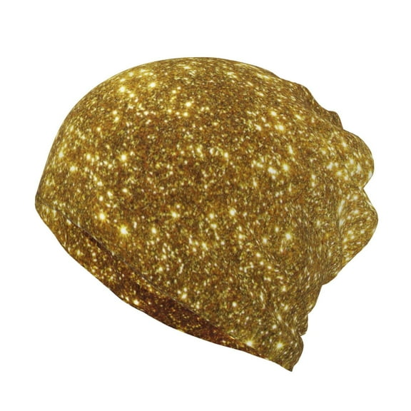 Womens Gold Slouchy Beanie Cap Headwear Hat Turban