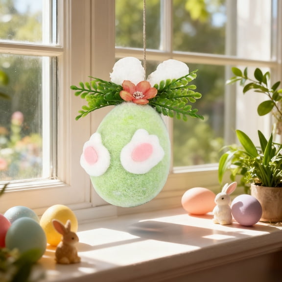Anhility Easter Bunny Hanging Ornaments, Bunny Egg Ornaments, Cute Plush Egg for Tree, Wall, Doors & Mantels Decorations, 4.72×3.54×1.97in, Green