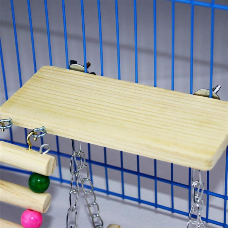 3 in 1Set Pet Wooden Toys Mouse Hamster Parrot Hanging Ladder Swing Shelf Cage I 