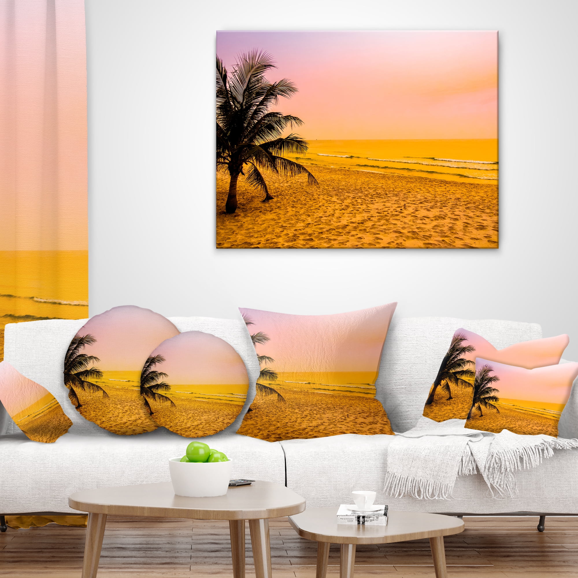 Designart Coconut Tree Silhouette - Landscape Photography Throw Pillow - 16x16
