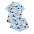 thumbnail image 4 of MuXiKeJi Womens Halloween Slik Pajamas Front Button Short Sleeve Halloween Printed Pajama Shorts Set With Pocket, Skin Friendly Nightwear Casual Home Loungewear Women Matching Sleep Set, 4 of 4