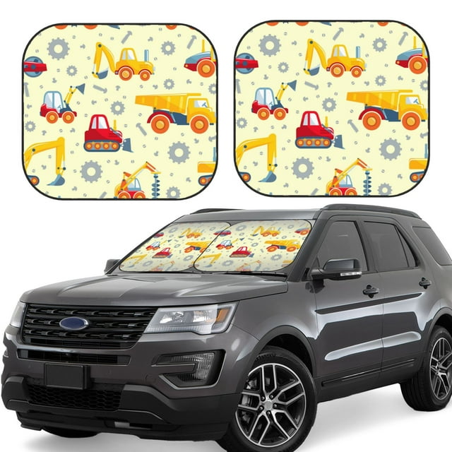Saiise Heavy Equipment for Foldable Car Sun Shades (2-Pack) Offer Sun Protection with an Easy-fold Design for Convenient Windshield Shading-Medium