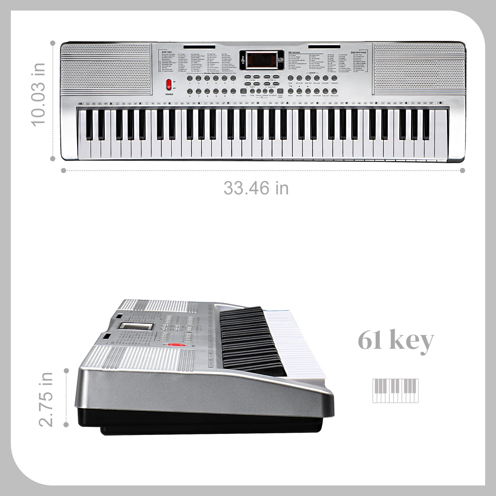 Glarry 61 Keys Keyboard Piano with Stand, Bench, Built In Speakers for Beginners, Sliver