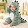 thumbnail image 5 of CUZIBR Dinosaur Boy Girl Halloween Onesie Animal Romper Jumpsuit Hooded Zip Up Long Sleeve Funny Dress-up Party Clothes,Green,1-3 Months, 5 of 7