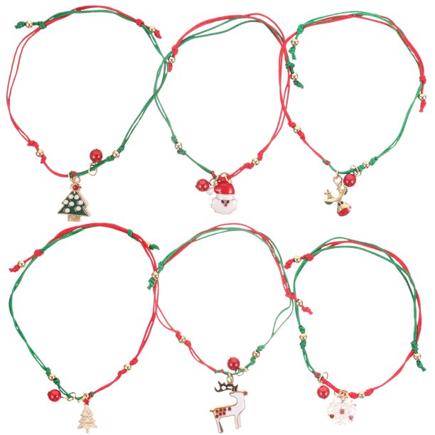 EeaseMX pulseras navideñas con dijes de aleación y cuerda trenzada tejida a mano.