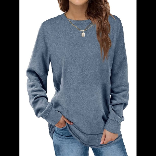 Sudadera Informal de Cuello Redondo para Mujer, Larga, Corte Holgado, Cuello Alto, Forro Cómodo, Blusas Cálidas de Moda para Otoño. Azul XXL