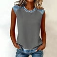 thumbnail image 6 of Sahpxhe Women's Waffle Knit Tank Tops with Denim-Like Trim Crew Neck Sleeveless Color Block Casual Summer Blouse Gray L, 6 of 7