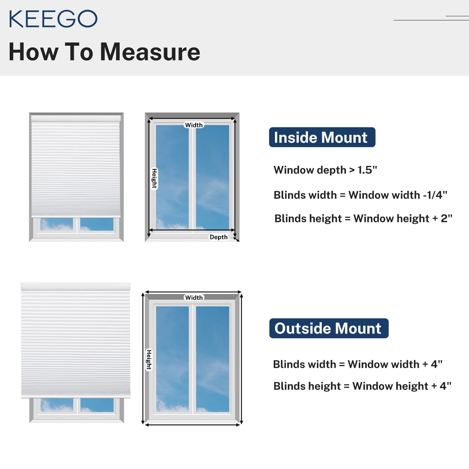 Keego Cordless Cellular Shade for Windows Insulated Mini Blinds for Room Darkening Blackout White, 44"W x 84"H