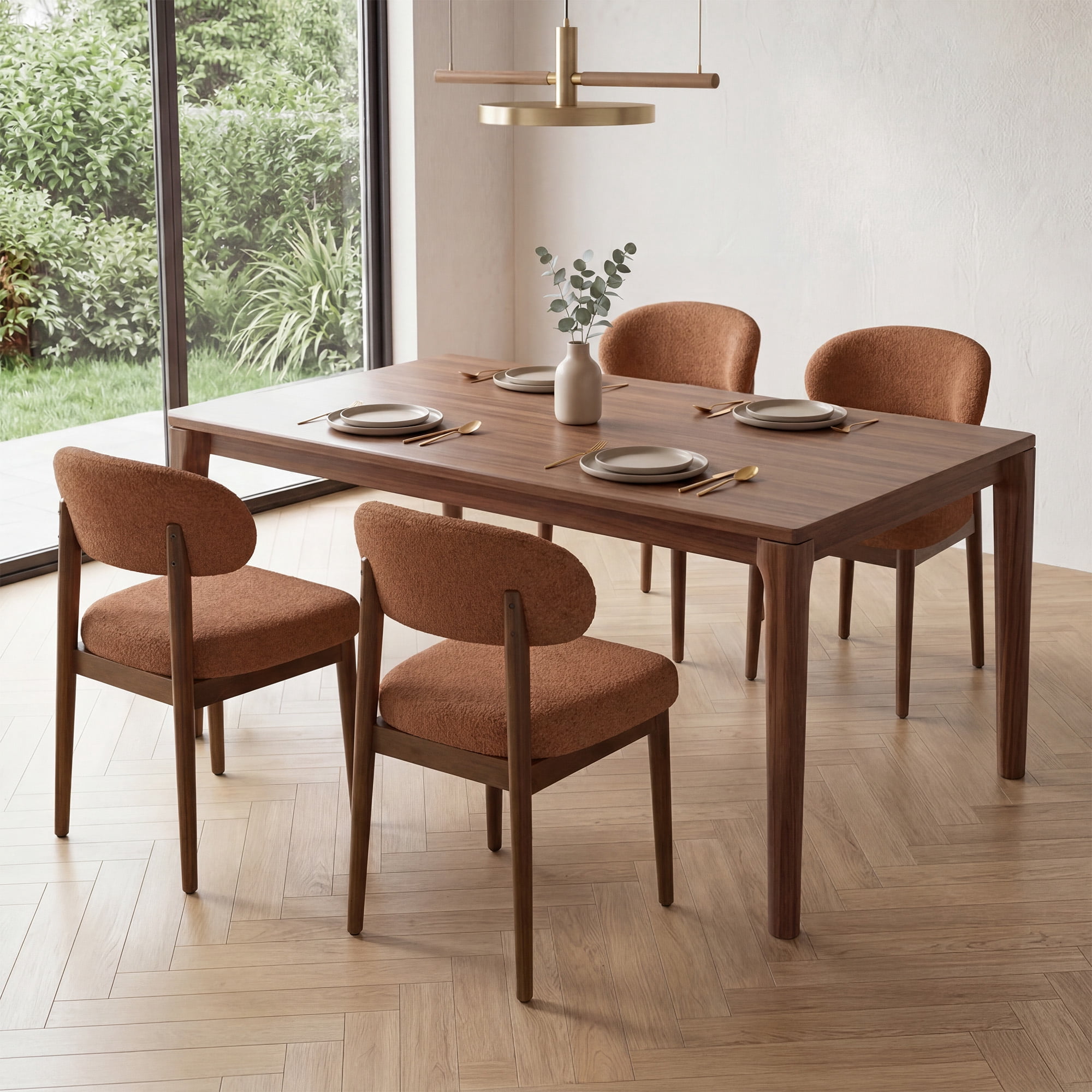 MOONMISS Dining Chair Set of 2,Upholstered Wooden Dining Chairs with Curved Back,Teddy Kitchen Side Chairs,Brown