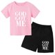 thumbnail image 5 of Conjunto de 2 piezas de camiseta y pantalones cortos con estampado de letras para niños y adolescentes de verano de 4 a 14 años, ropa informal de manga corta para niños y niñas, 5 of 5