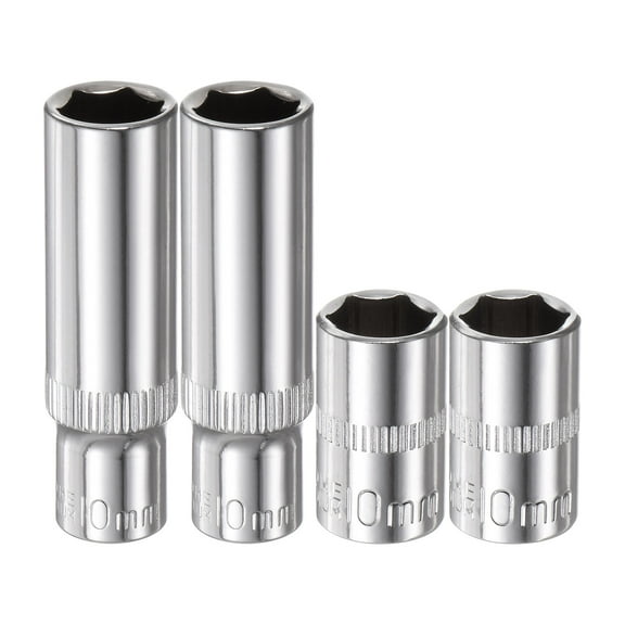 Uxcell 4Pcs 1/4-Inch Drive Deep & Shallow Impact Socket Set 10mm Metric 6 Point Design Cr-V Steel