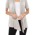 thumbnail image 6 of Women's Casual Solid Short Sleeve Basic Open Draped Front Cardigan Office Wear, 6 of 6