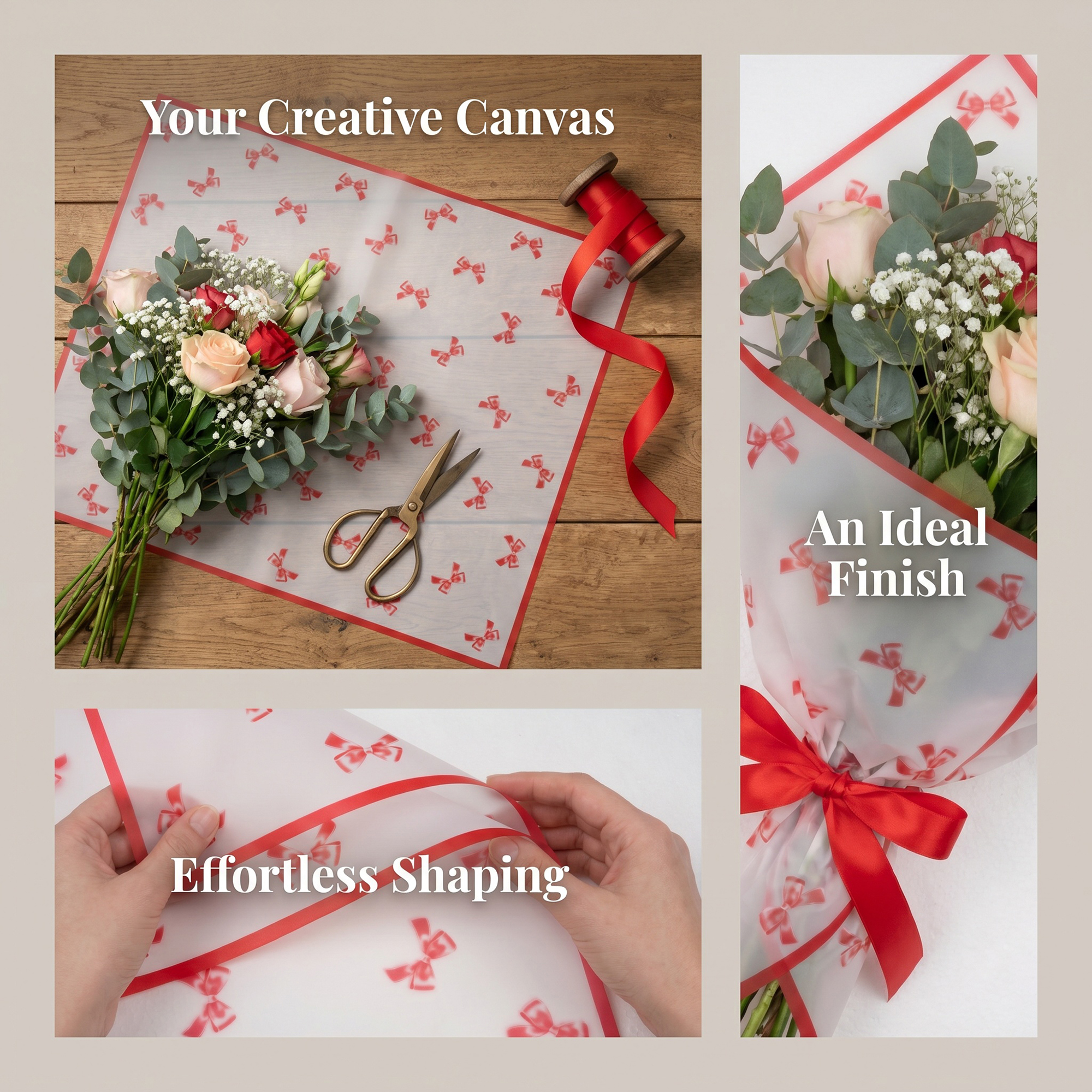 Unique Bargains Waterproof Luxury Matte Gift Wrapping Paper for Bouquets Red 21.3"x 21.3"