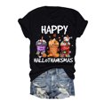 thumbnail image 2 of Happy Hallothanksmas Halloween Thanksgiving Christmas Tshirts Women 2025 Short Sleeve Crewneck Graphic Shirts for Women, 2 of 5
