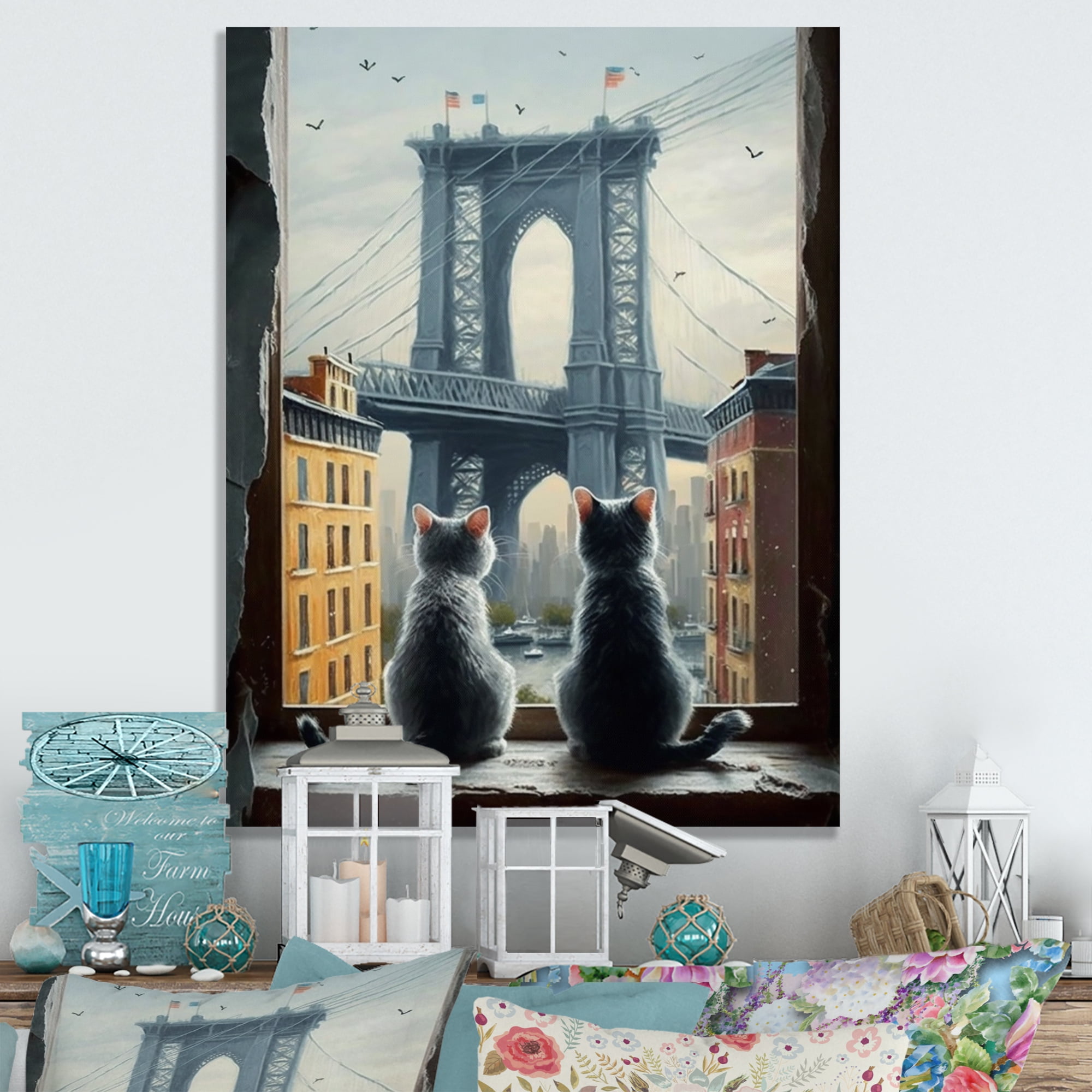 Designart Two Cats In The City II Canvas Wall Art