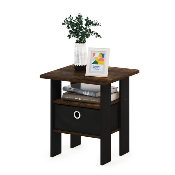 Mesita de noche Furinno Andrey con cajón para papelera, color ámbar pino/negro