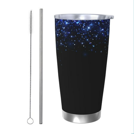 

Cauagu Black Blue Glitter Sparkles Pattern 20oz Tumbler Stainless Steel Vacuum Insulated Tumbler with Lid Insulated Coffee Mug Thermal Cup with Splash Proof Sliding Lid-Straw Two-piece Set