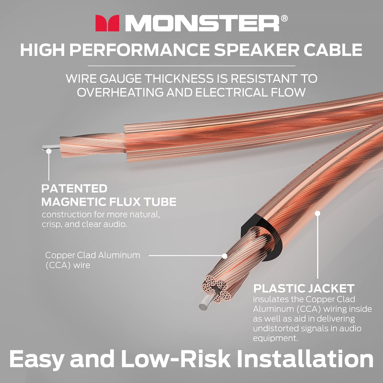 Monster XP Copper Clad Aluminum (CCA) Speaker Wire Cable 100 FT