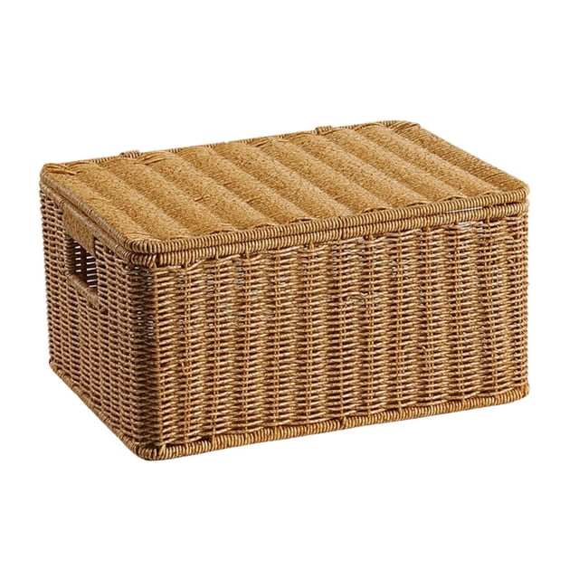 Cesta de almacenamiento con tapa, contenedor de almacenamiento rectangular con asa, organizador resistente para cocina, dormitorio, baño y sala de M