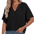 thumbnail image 2 of Kovlvoll Hauts d'Été pour Femmes T-Shirts Col en V Manches Courtes Haut d'Été Ample Décontracté Léger Confortable, 2 of 6