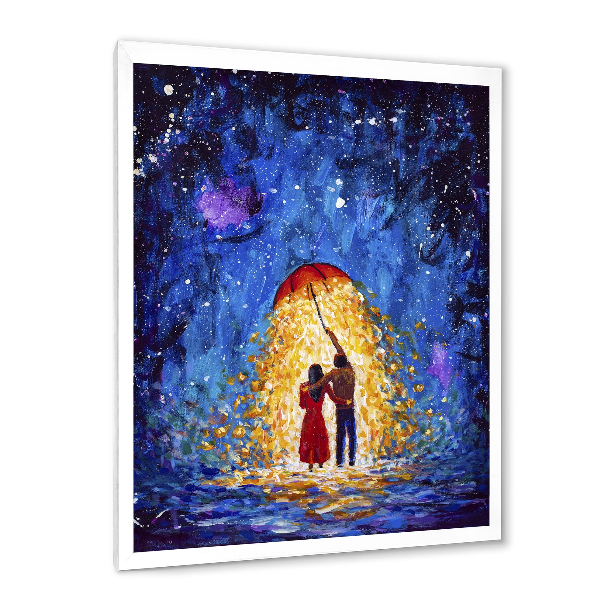 Designart 'Abstract Couple In Love Walks Under Glowing Umbrella' French Country Framed Art Print