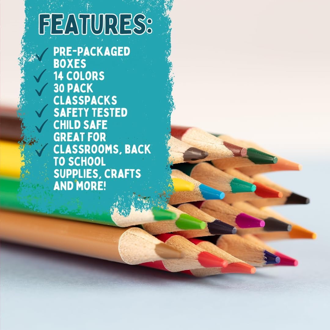 Idiy Individually Packaged Boxes of 14 Colored Pencils (30 Packs, 420 Total)- Safety Tested, For Kids, Teachers, Art Class Pack Classrooms, Restaurants, School Supplies, Craft Project & Gifts