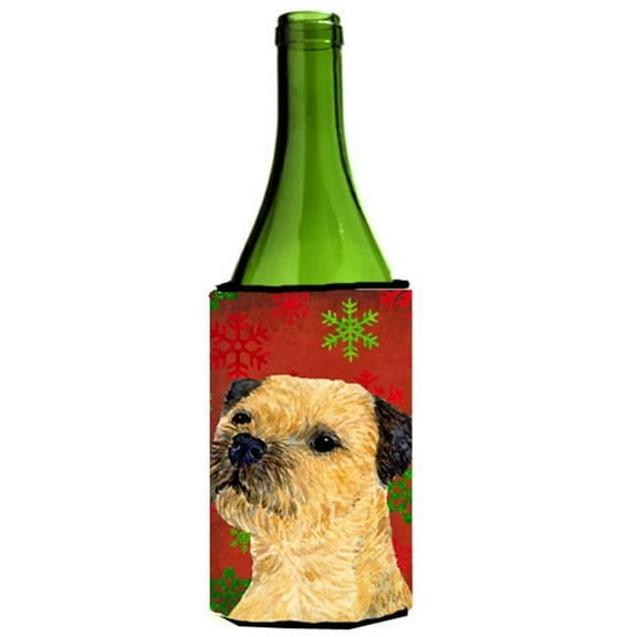 Border Terrier Snowflakes Holiday Christmas Wine bottle sleeve Hugger
