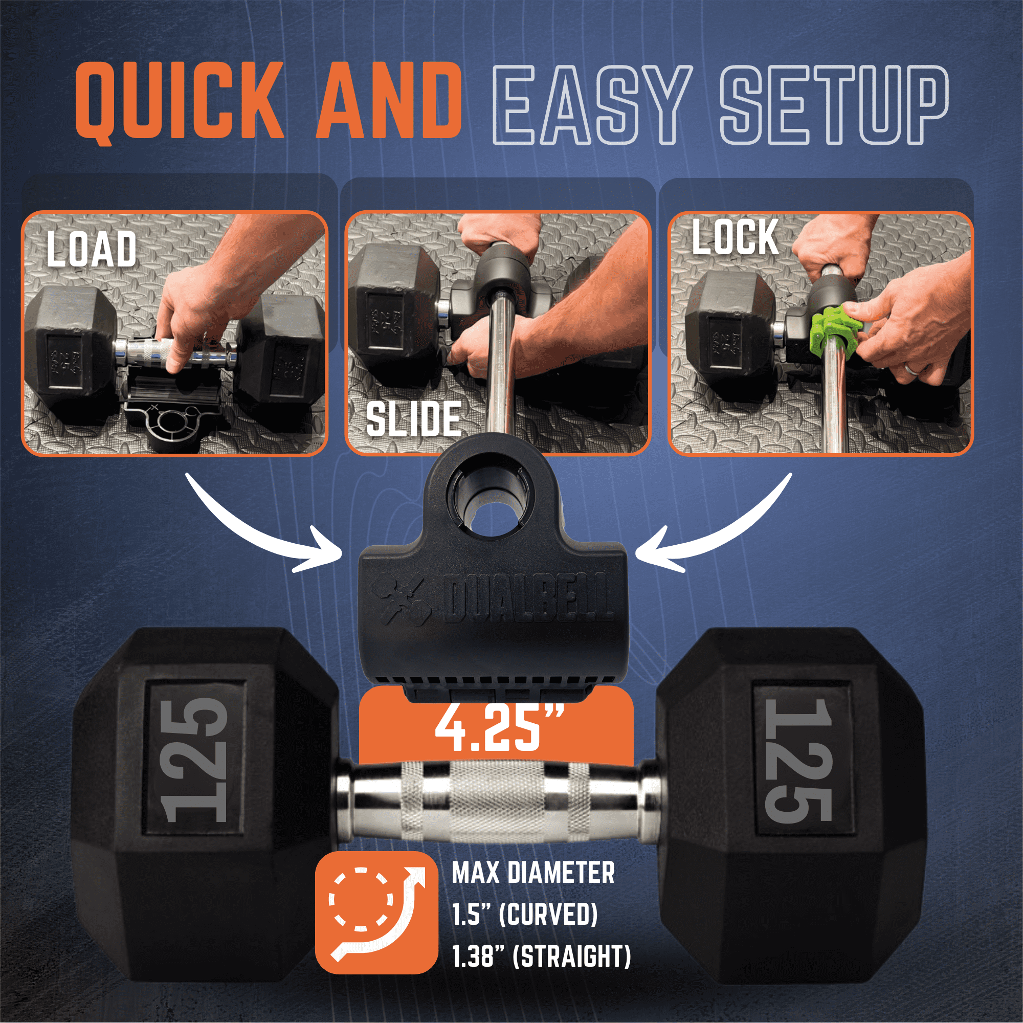 Dualbell Dumbbell Barbell Converter- Black w/Green Weight Collars- for 1" Standard Bars, Max 250lb Capacity - Dumbbell Converter Home Gym Equipment, Versatile Weight Lifting Set, For Men and Women