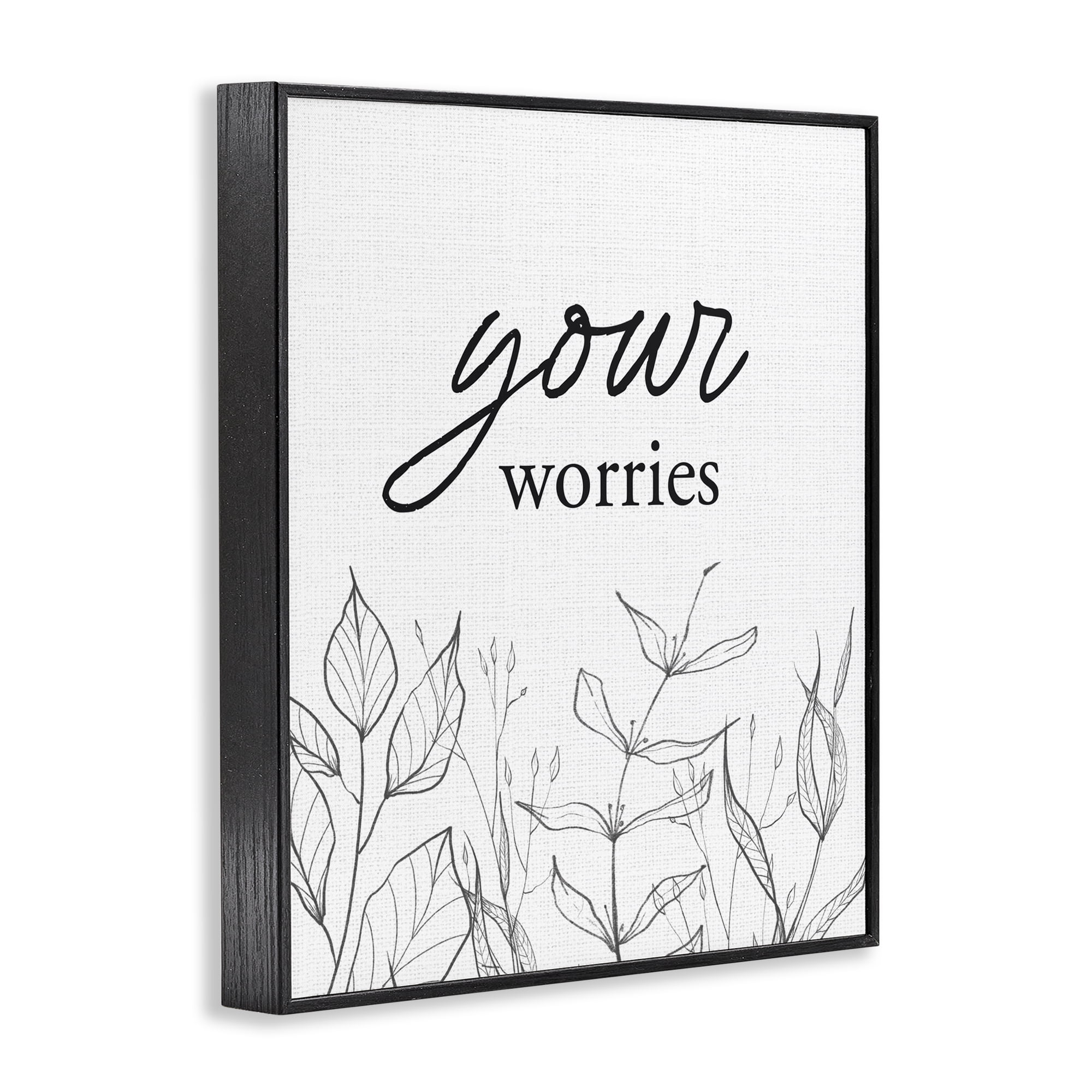 Your Worries Minimalist Leaves Black Framed Giclee Art, design by Lettered and Lined