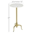 thumbnail image 4 of DecMode White Marble Slim Tripod Side End Accent Table with Gold Inlay and Scrolled Base, 15" x 15" x 27", 4 of 12