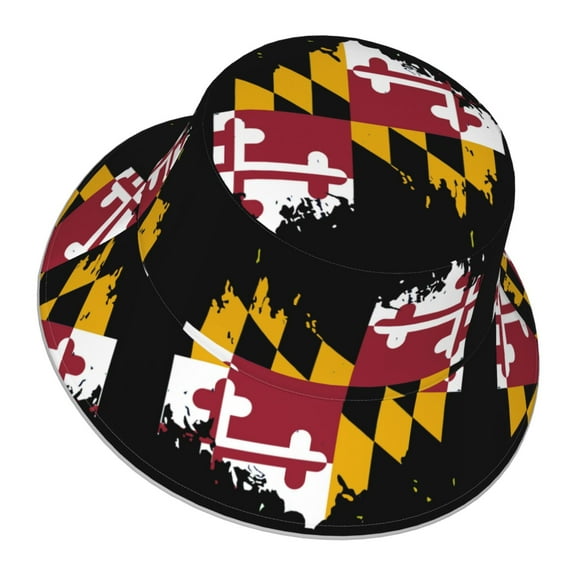 Unisex Maryland Flag Heart Bucket Hat Fisherman Cap Reversible Travel Sunhat With Reflective Stripe