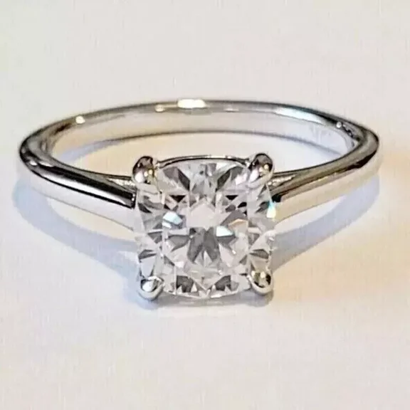 2 Ct Cushion-Cut Moissanite Solitaire Engagement Ring 14K White Gold Plated