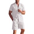 thumbnail image 1 of Kmbangi Ensemble de Shorts pour Hommes Chemise à Manches Courtes avec Shorts à Taille Élastique Tenue Décontractée d'Été, 1 of 9