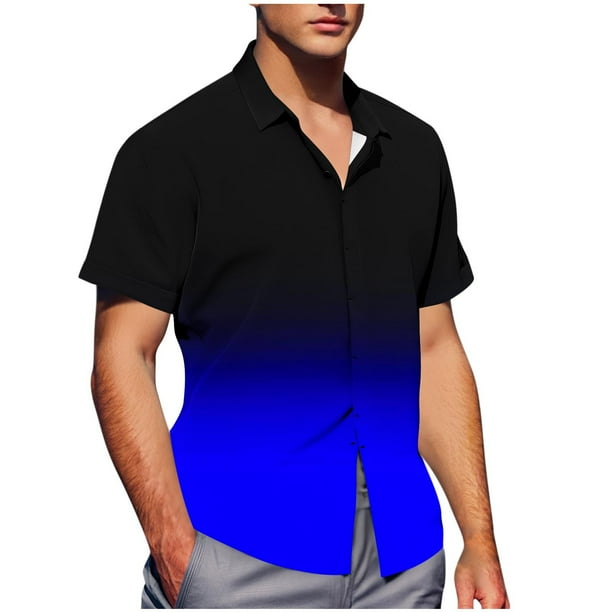 Mens Casual de Manga Corta Botón Abajo Camisas de Impresión Turndown Cuello Botón Camisa Poliéster, Moda de Verano Superior para Hombres Al Aire Libre