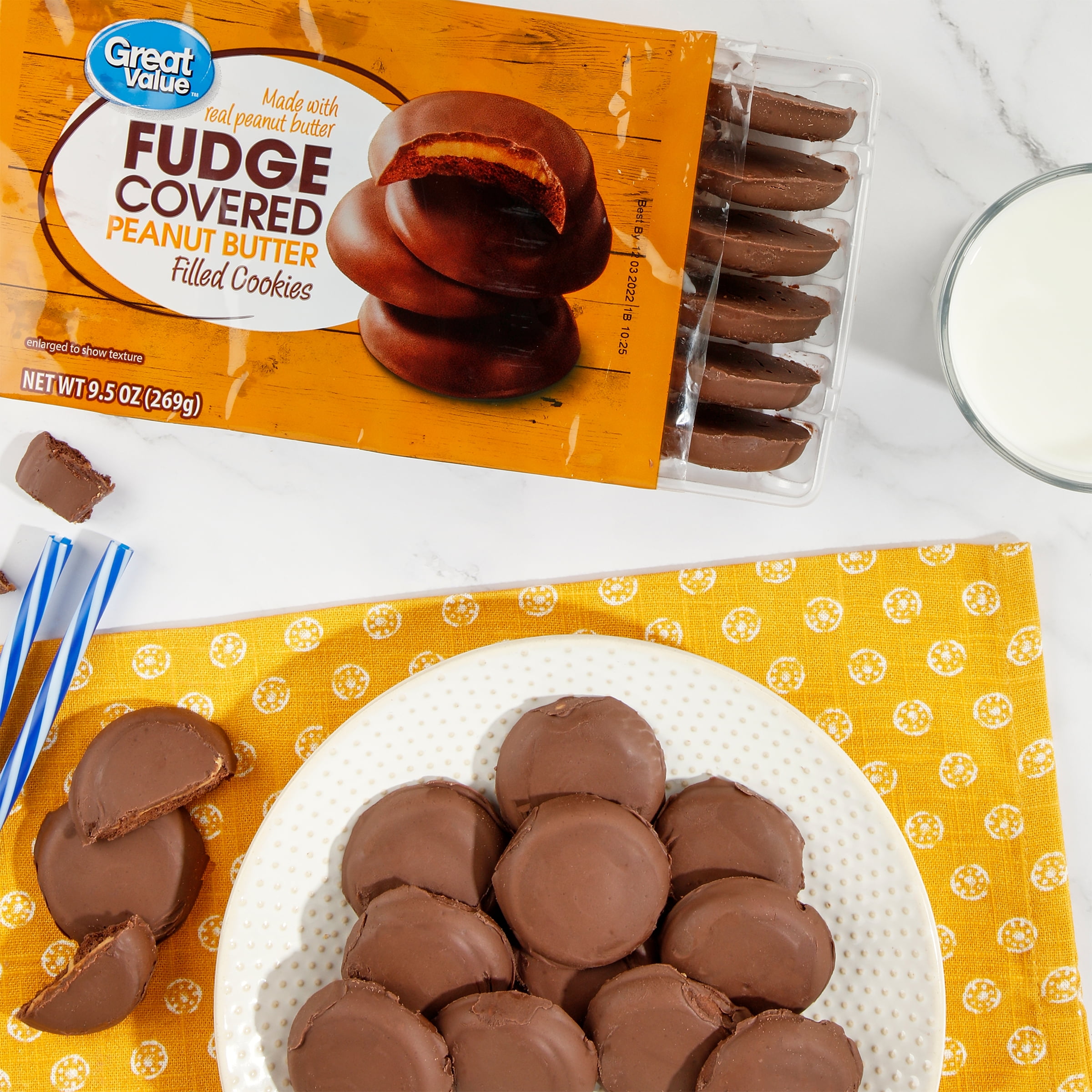 Great Value Fudge Covered Peanut Butter Filled Cookies, 9.5 oz