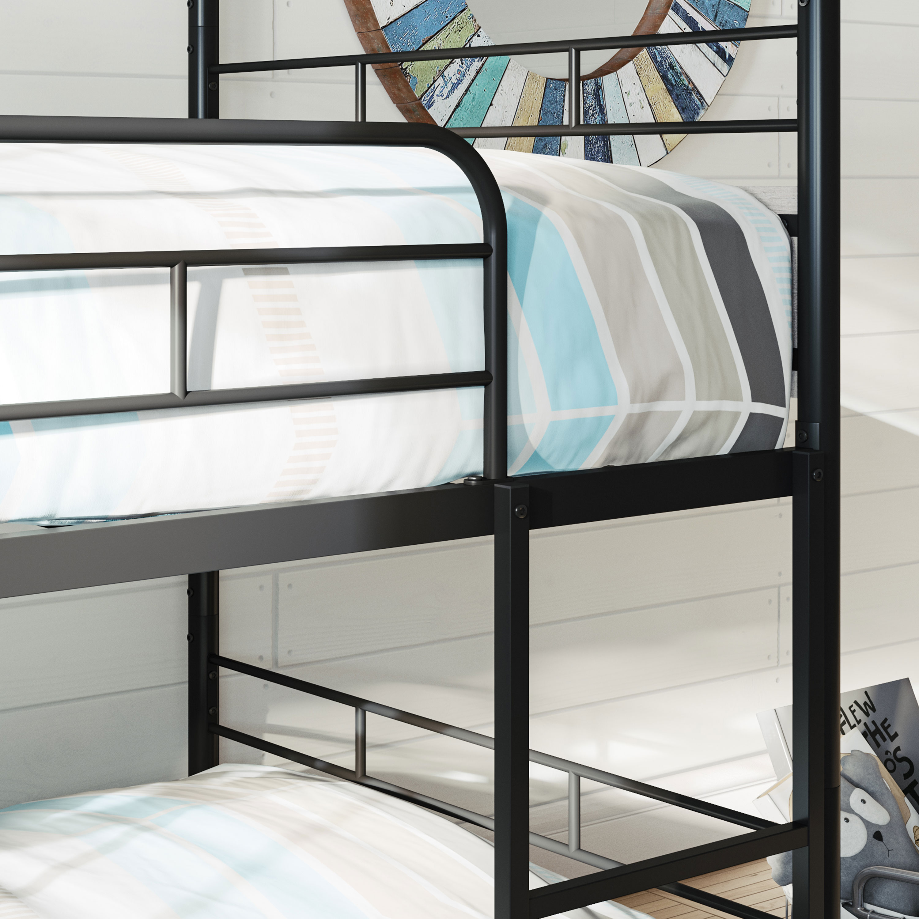 Better Homes & Gardens Anniston Convertible Black Metal Triple Twin Bunk Bed, Gray Wood Accents - image 4 of 26