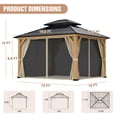 thumbnail image 4 of INTER HUT 13 x 11 Wood Gazebo, Outdoor Steel Patio Hardtop Gazebo with Double Roof, Netting and Curtains, 4 of 8