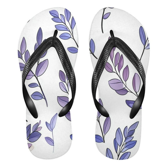 Unisex Comfort Flip Flops Summer Thong Sandals Non Slip Soles Flip Flop for Beach, Pool, and Daily Wear Purple Lavender Leaves XS