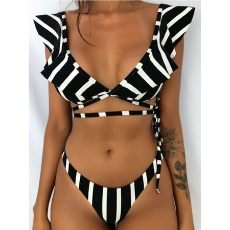 Bikini Set for Women, Two Piece Bandage Backless Floral Print Swimsuit Swimwear Bathing Suit Low Waist Push-up Padded Swimming Suit