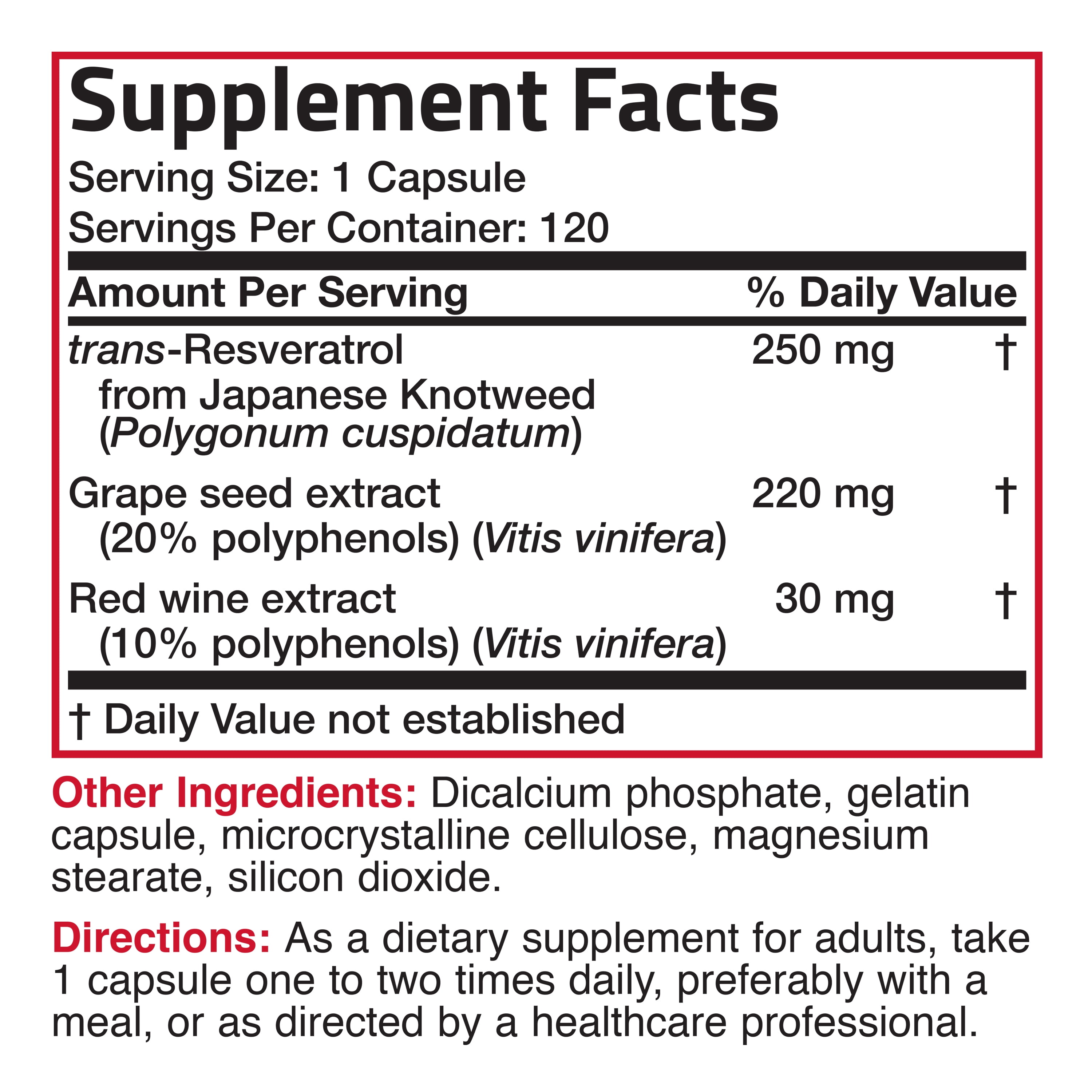 Bronson Resveratrol 500 Complex Red Wine Extract Natural Antioxidant Heart & Immune Health, 120 Capsules