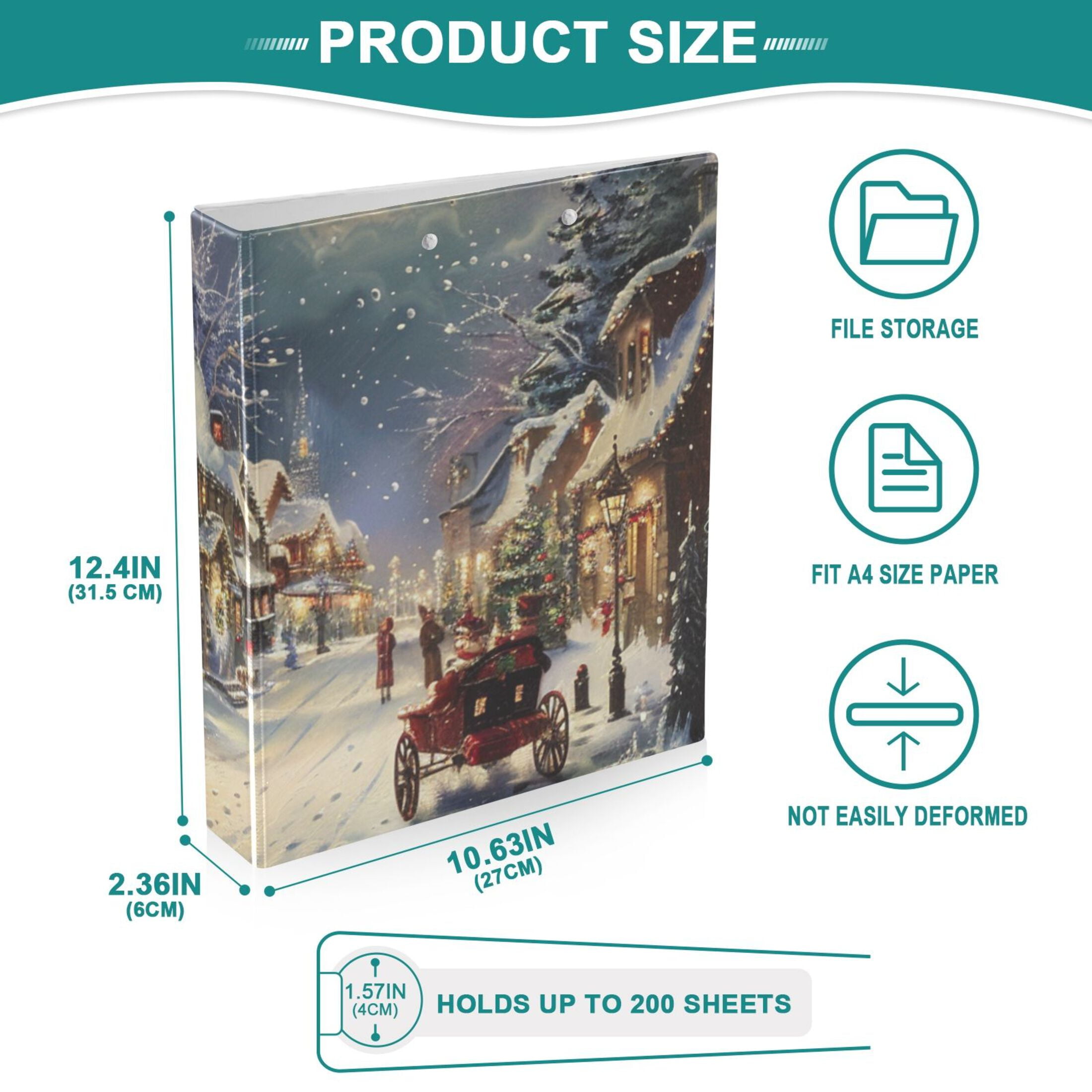 Christmas Snow 3 Ring Binders 1.5 inch Hardcover File Folders with Interior Pockets A4 Size Organizer for School Office Hospital Set of 2