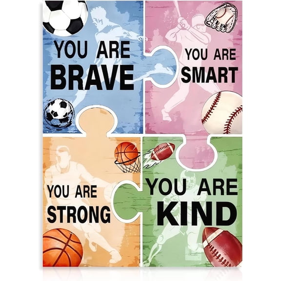 Sports Wall Art Basketball Baseball Football Soccer Prints Inspirational Quote Wall Decor for Kids Teen Boy Bedroom Playroom Decorative Canvas Posters 12x16 in Unframed