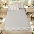 thumbnail image 4 of Manfei Contemporary Grid Zipper Full Size Comforter Sets with Fitted Sheet and 2 Pillowcases,Checkered Art Zipper Bedding Set,Beige White,Light Gray Reversible,4pcs, 4 of 8