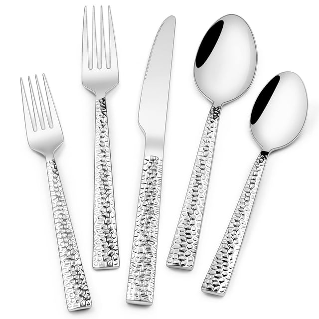 Ensemble de Coutellerie Martelée, 40 Pcs en Acier Inoxydable