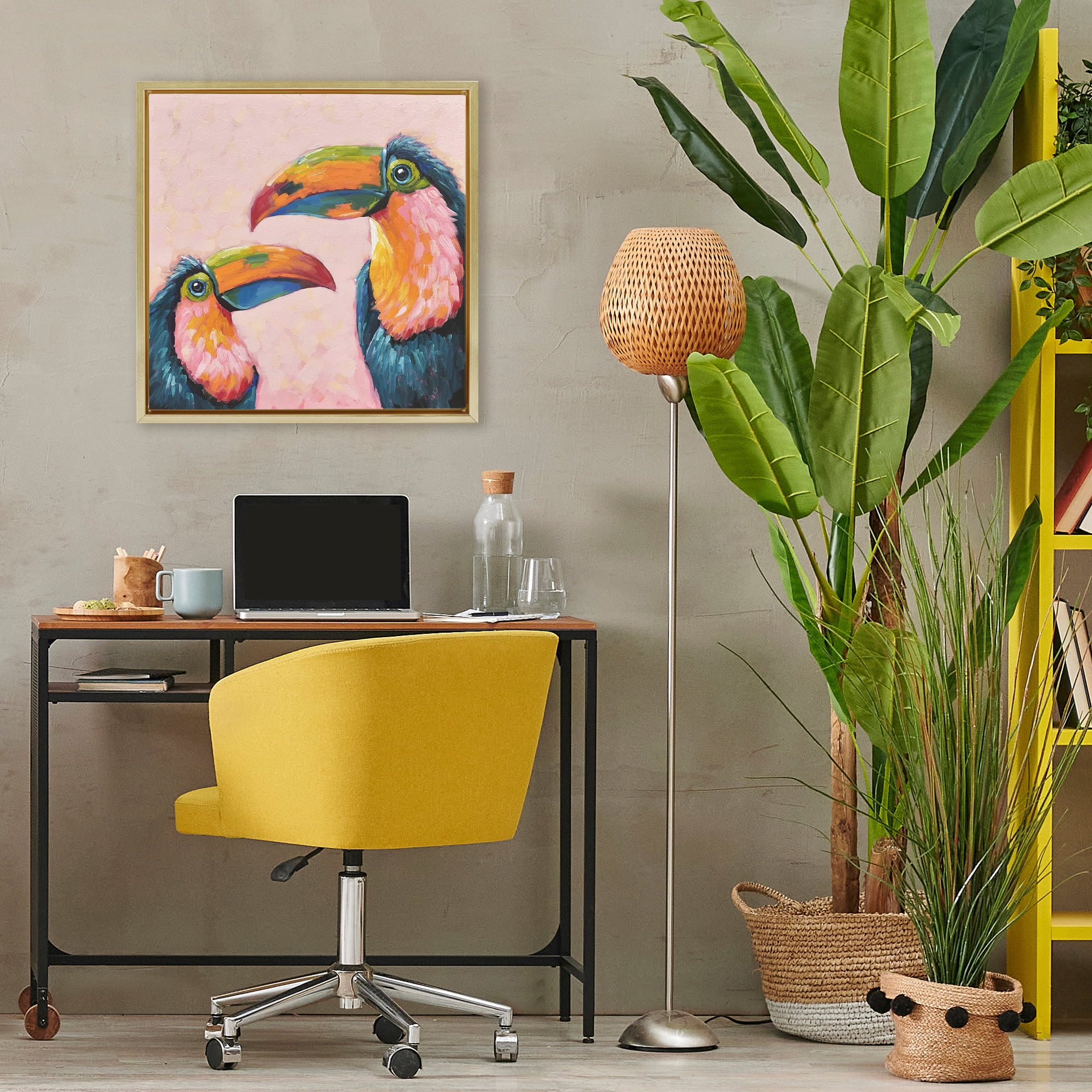 Stupell Industries Tropical Toucan Paradise Gold Framed Floater Canvas Wall Art, design by Lucia Stewart