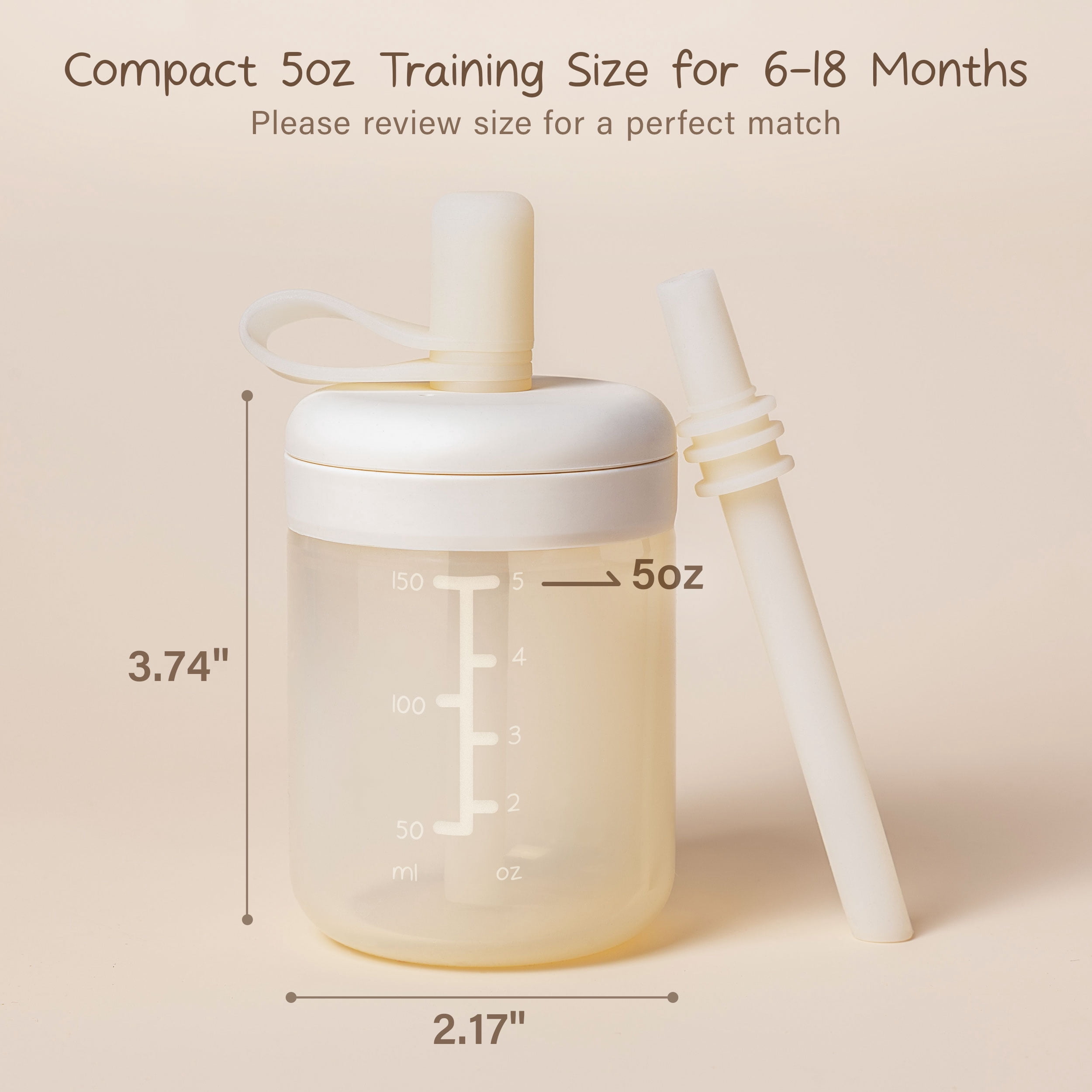 Moonkie Baby Straw cup | Silicone Toddler Sippy Cup Training Cup with Straw Lid | BPA-Free Drop-Proof Baby Cup | Led Weaning | 6 Months+, 5 oz, 2pack