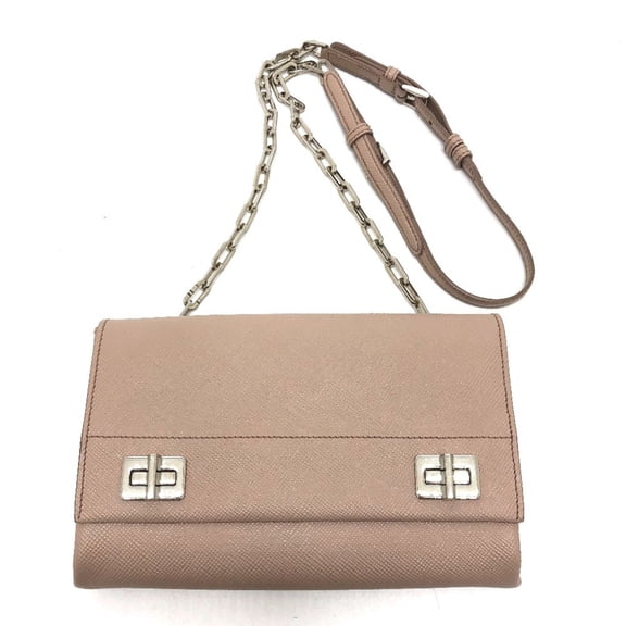 Pre-Owned PRADA BT955X Logo/Shoulder Chain Shoulder Bag in Saffiano Leather, Beige (Good)