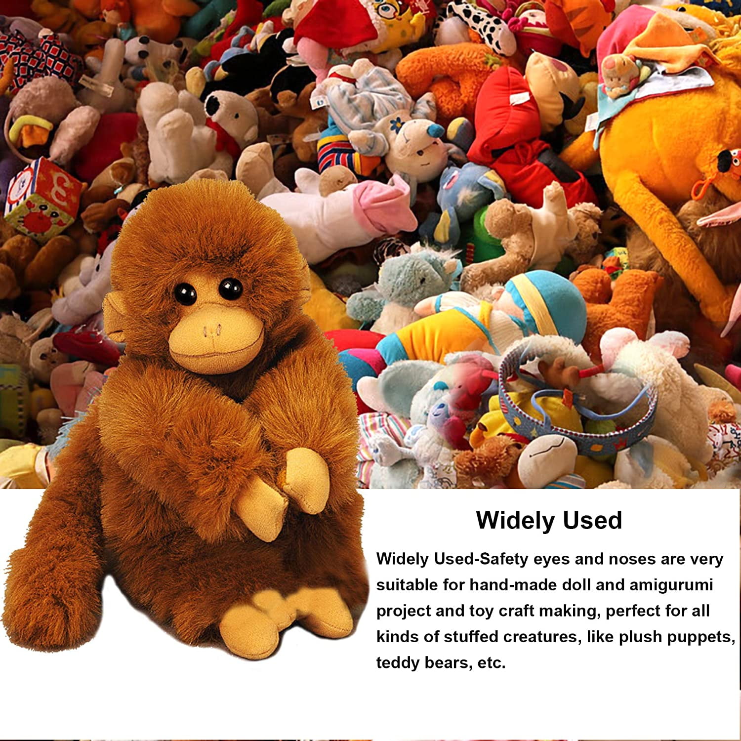 Yirtree 100pcs Safety Eyes Craft Doll Eyes, Black Safety Eyes for Amigurumi, Puppet, Plush Animal and Teddy Bear