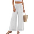thumbnail image 4 of Cagogo Women Wide Leg Pants Cotton Linen Elastic Waist Casual Loose Long Trousers with Pockets Travel Lounge Solid Beach Clothes, White S, 4 of 7